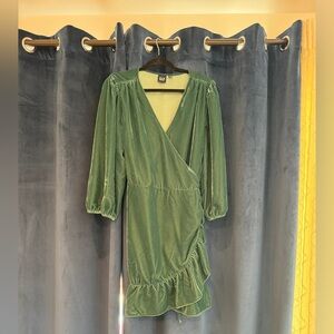 Green velvet wrap dress